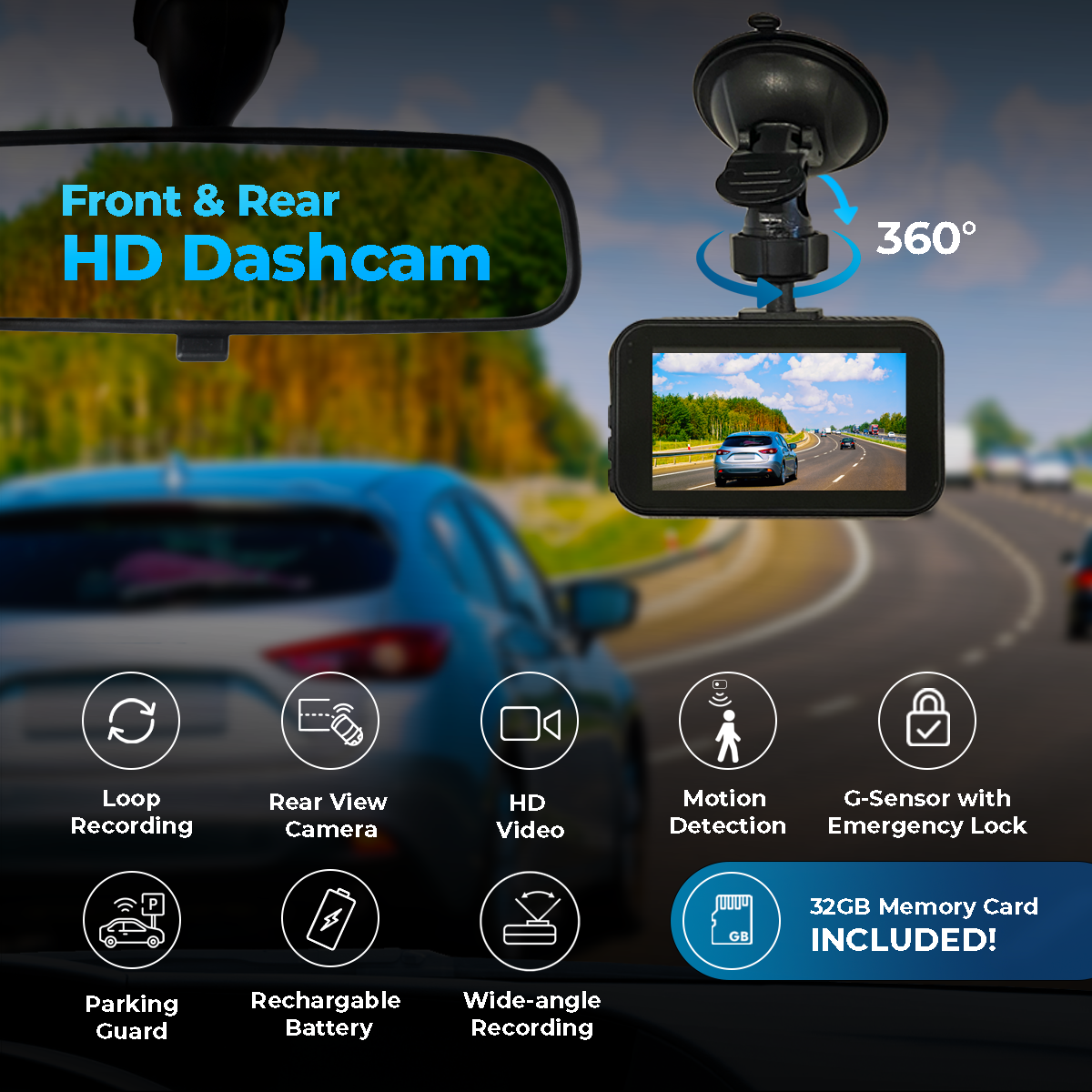 1080p HD Dash Cam Front and Rear